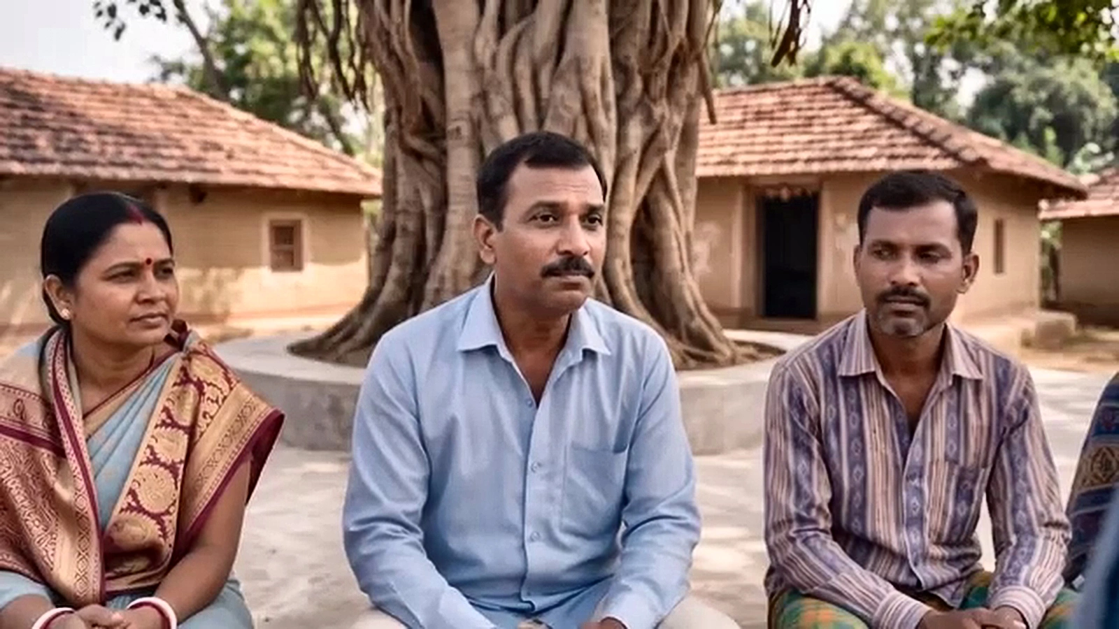 Shot 3 medium shot of villagers in group discussion